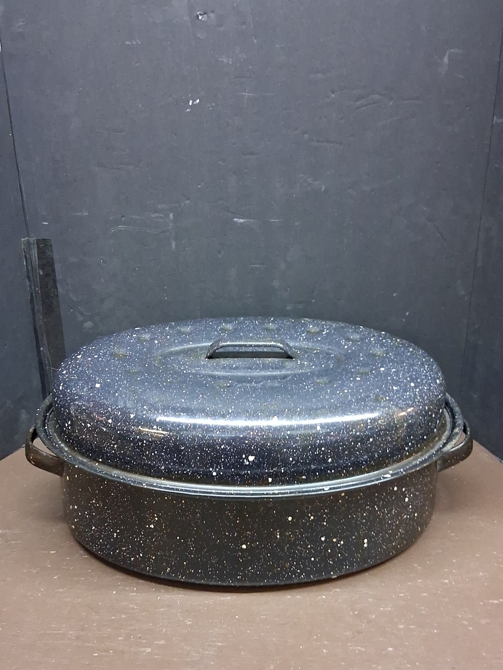 Large Enamel Roasting Pan with Lid – Speckled‎ Black Oven Roaster Turkey Pot